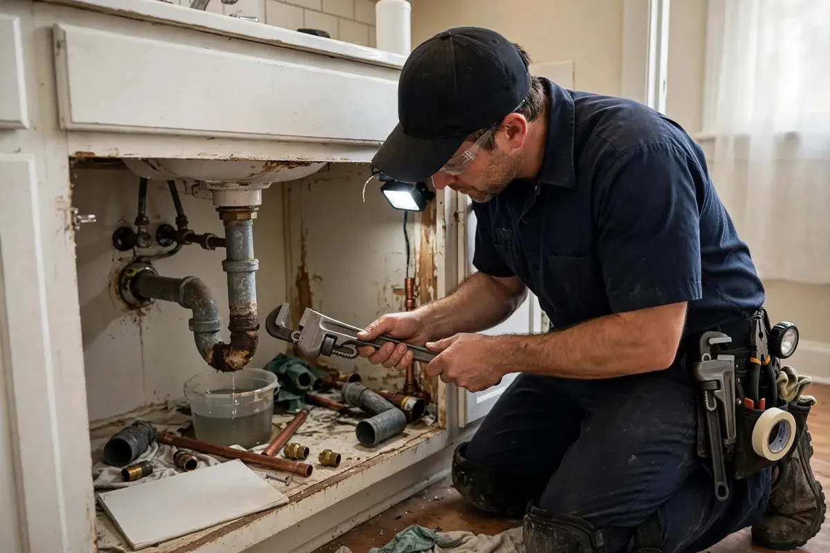 Repairing a failed galvanized fitting inside a Lawndale ranch home