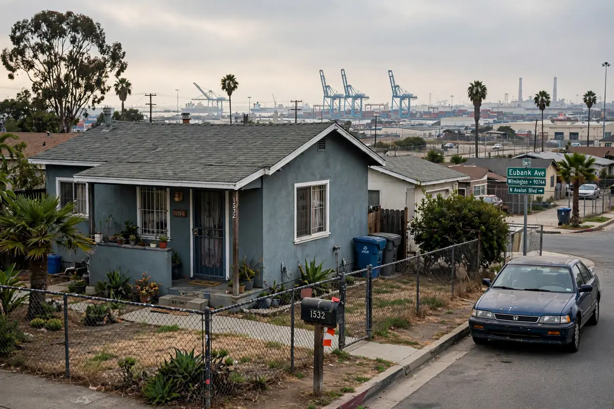 Older residential home in the port community of Wilmington California