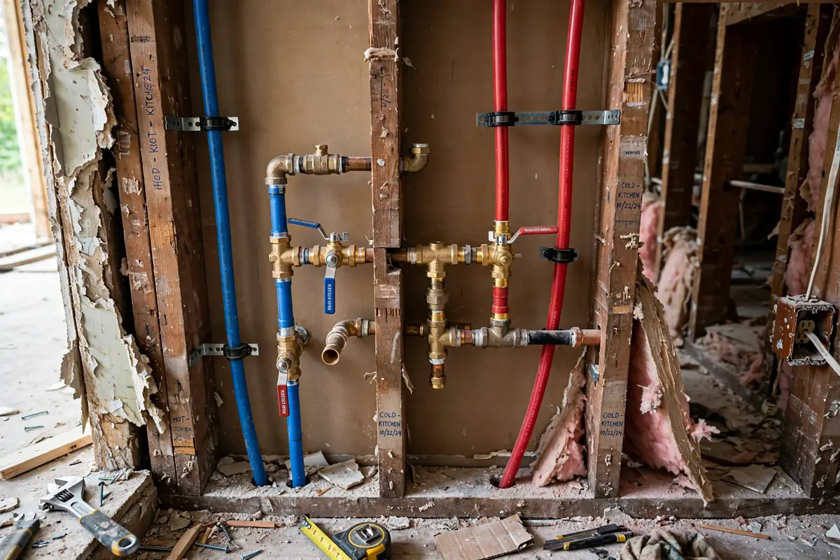 New pipes installed inside an open wall