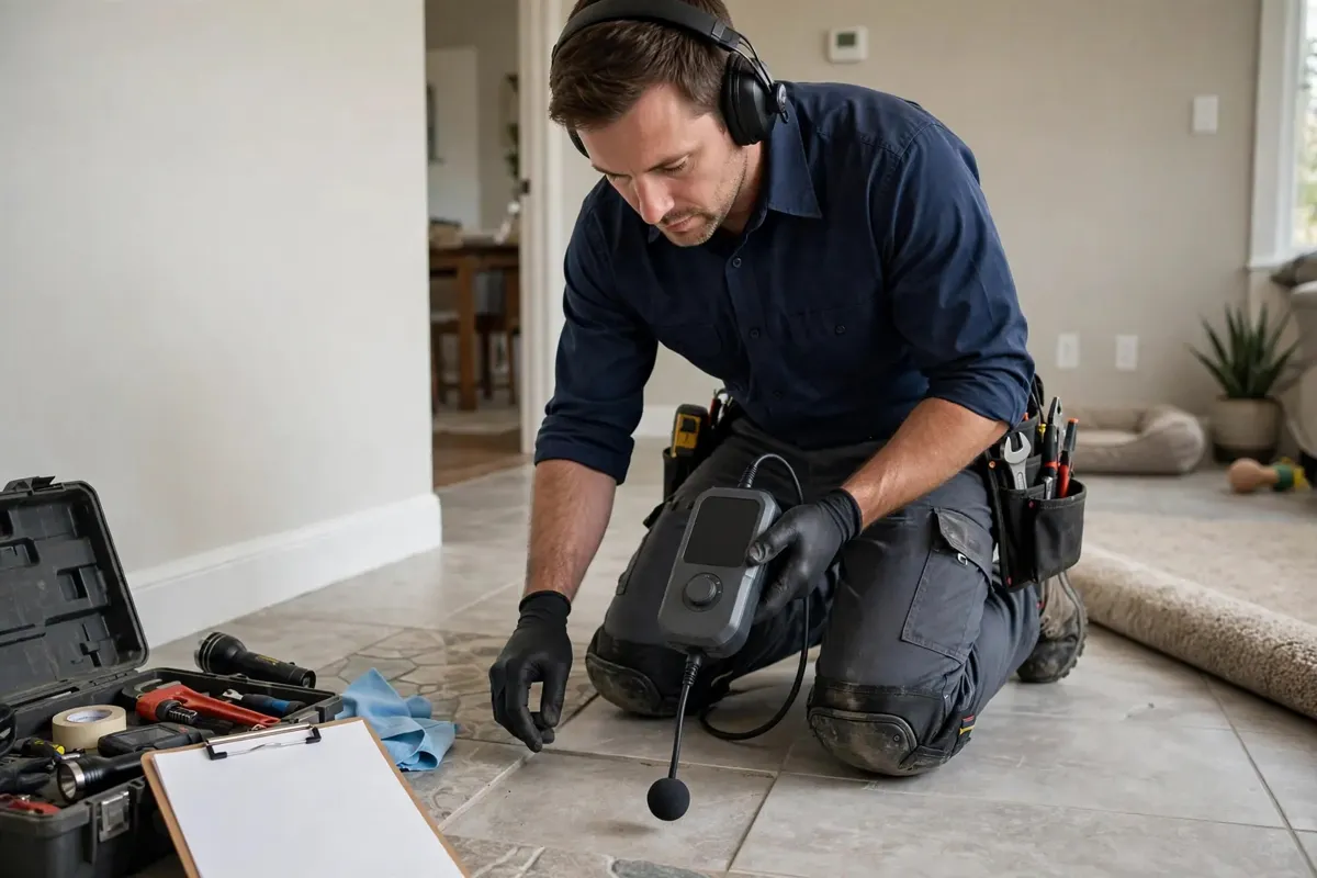 Plumber checking a floor for a slab leak